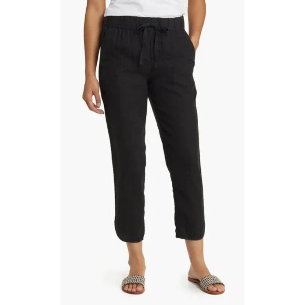 Caslon Tulip Hem Linen Cropped Pants | Black | Women | L Petite